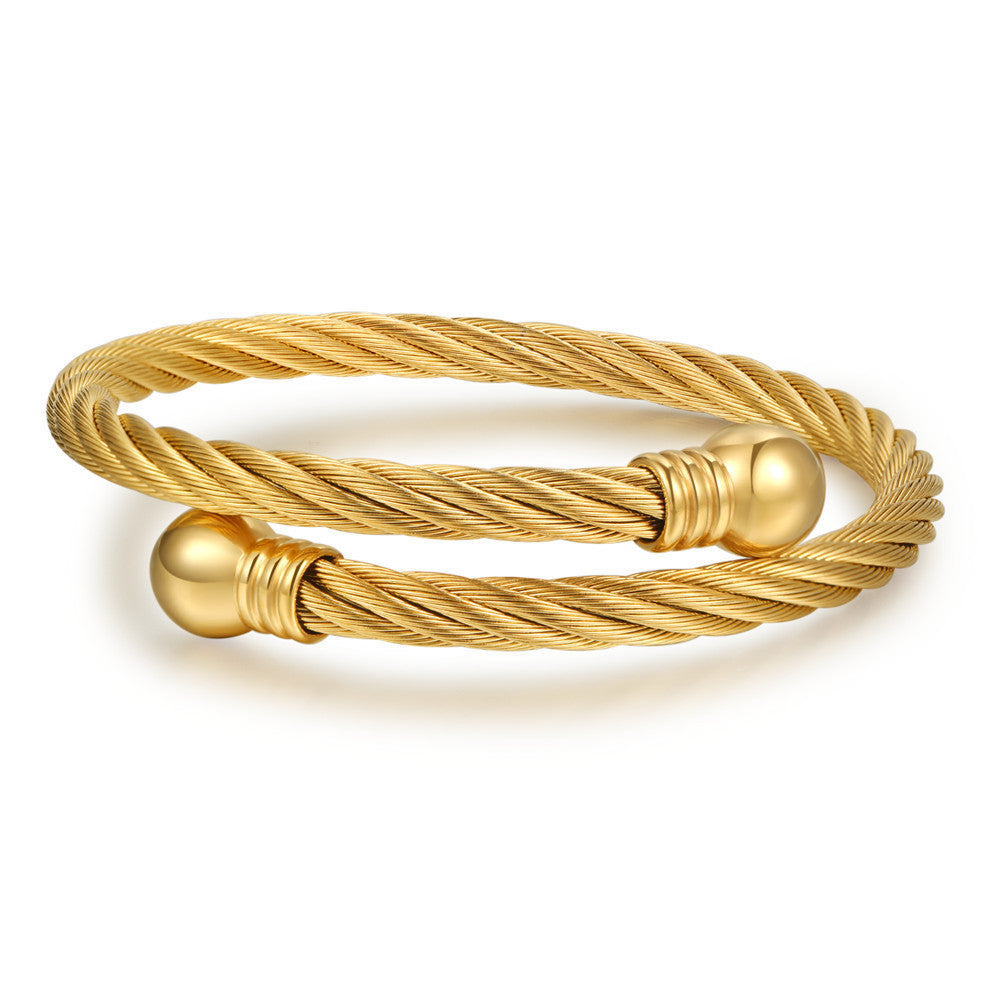 Vintage Streetwear Geometric Round Plated Stainless Steel Twisted Bracelet for Unisex