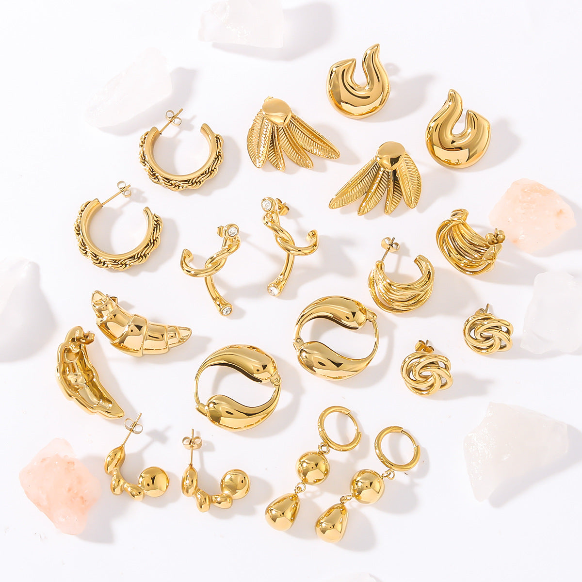 Minimalist Geometric Stainless Steel Hoop Earrings with 18K Vacuum Plating for Women
