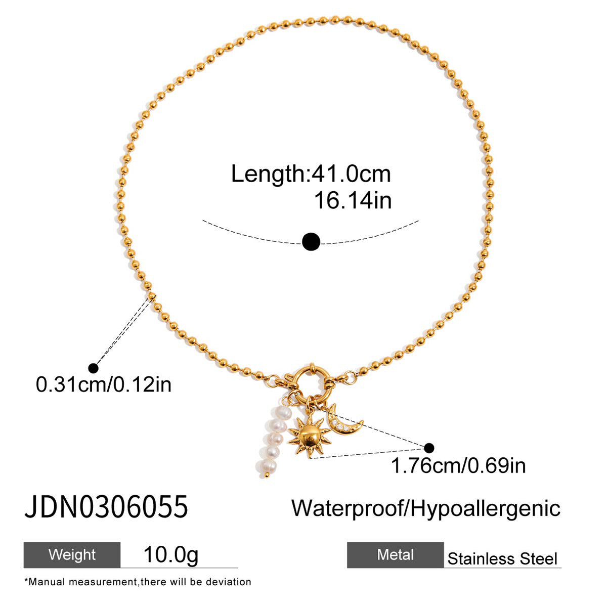 Collana con Pendente Geometrico Minimalista in Acciaio al Titanio con Accento di Perla d'Acqua Dolce, Catena in Acciaio Inossidabile Galvanizzato, Gioielli Eleganti da Donna