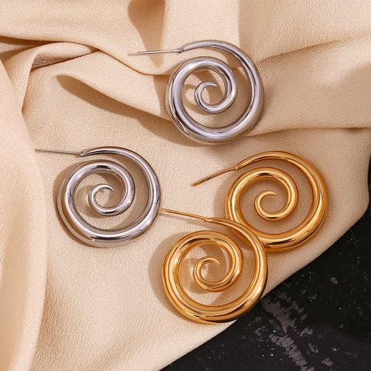 Pendientes de tuerca geométricos minimalistas de acero inoxidable con chapado en oro de 18 quilates y diseño en espiral ahumado para mujer