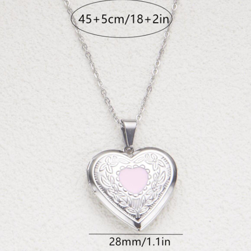 Sweet Minimalist Heart-Shaped Opening Photo Frame Necklace in Stainless Steel with Polished Finish for Women