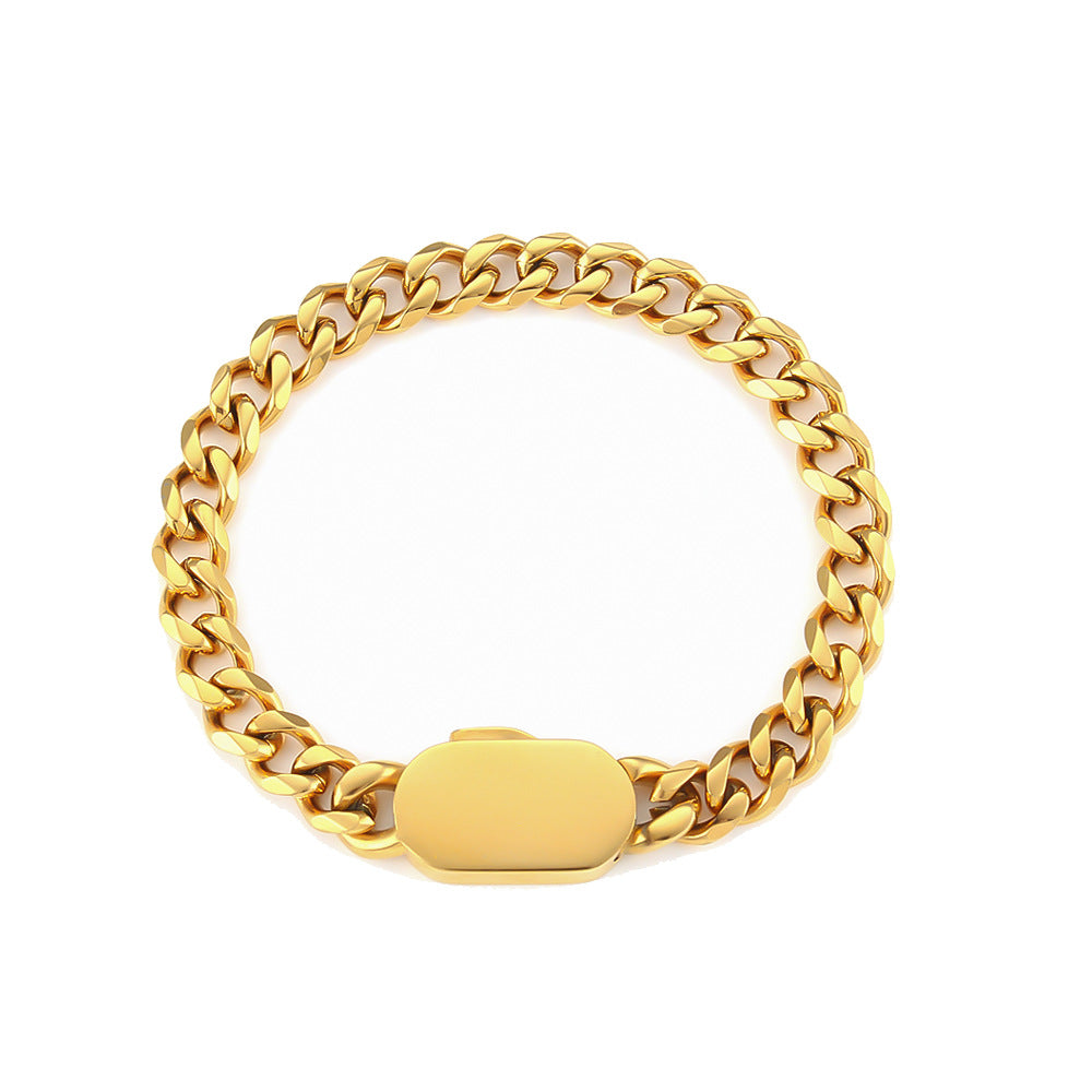 Minimalist Geometric Stainless Steel Plated 18K Gold Cuban Link Bracelet with Micro-Paved Zirconia for Women