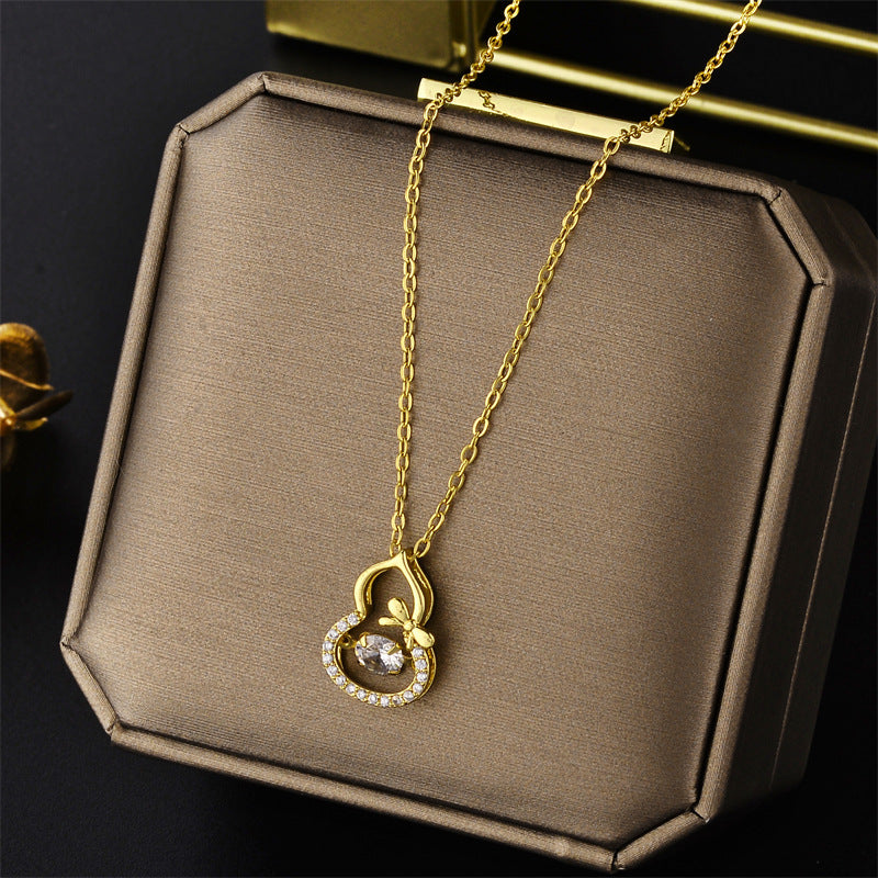 Minimalist Four-Leaf Clover Pendant Necklace in Titanium Steel with Plated Finish for Women