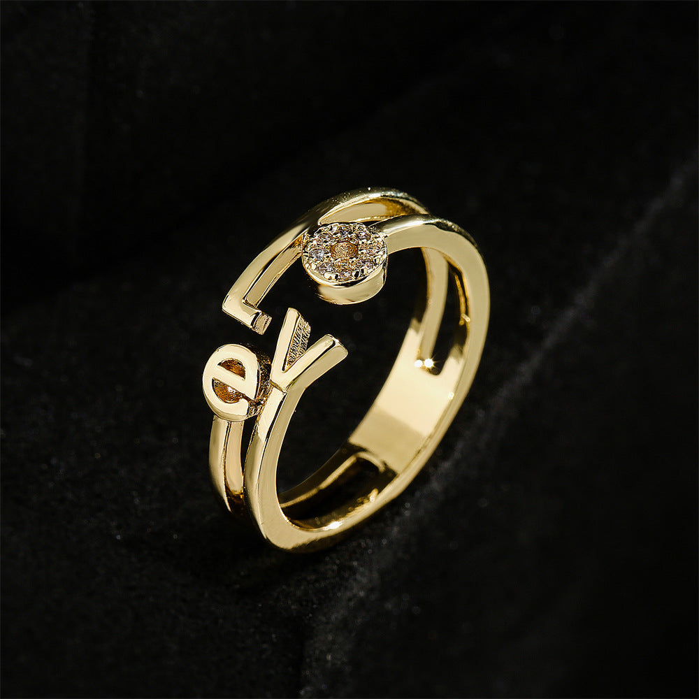 Anello in rame geometrico minimalista con placcatura in oro 18 carati per donna, design a cuore, fascia aperta regolabile
