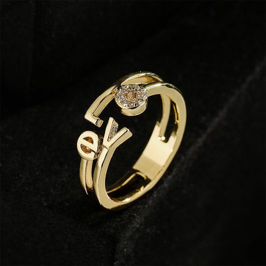 Minimalist Geometric Copper Ring with 18K Gold Plating for Women Love Design Adjustable Open Band