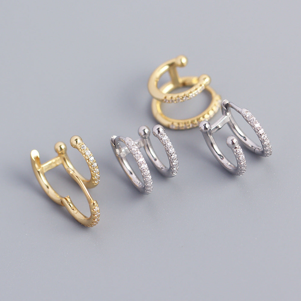 925 Sterling Silver Double Round Geometric Hoop Earrings with Micro-Set Cubic Zirconia
