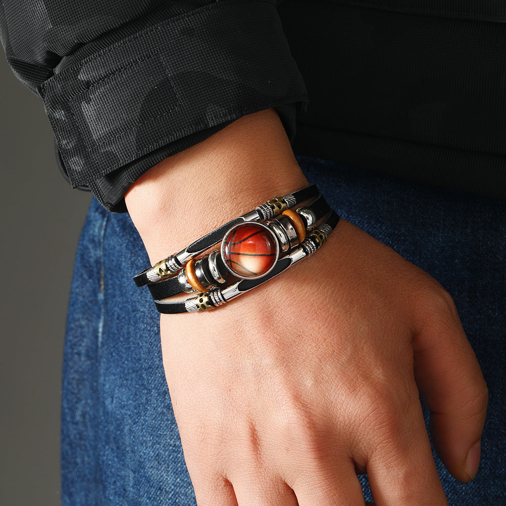 Geometric Leather Bracelet Unisex Sports Fan Gift