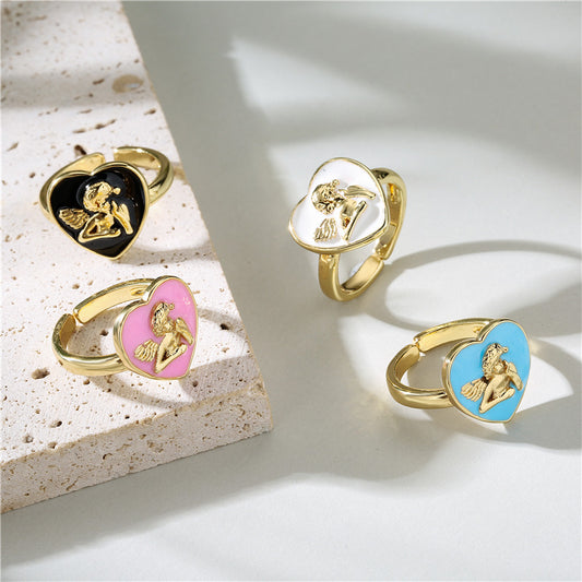 Bohemian Luxury 18K Gold Plated Brass Drip Oil Heart Ring