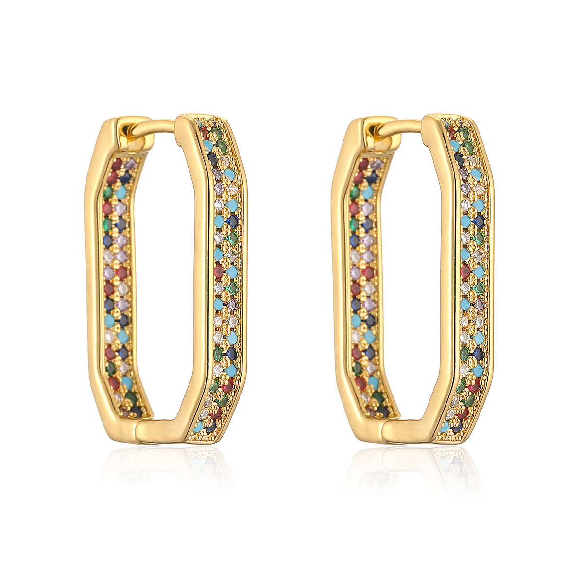 Minimalist Geometric Copper Earrings with Gold Plating and Zircon Accents for Women