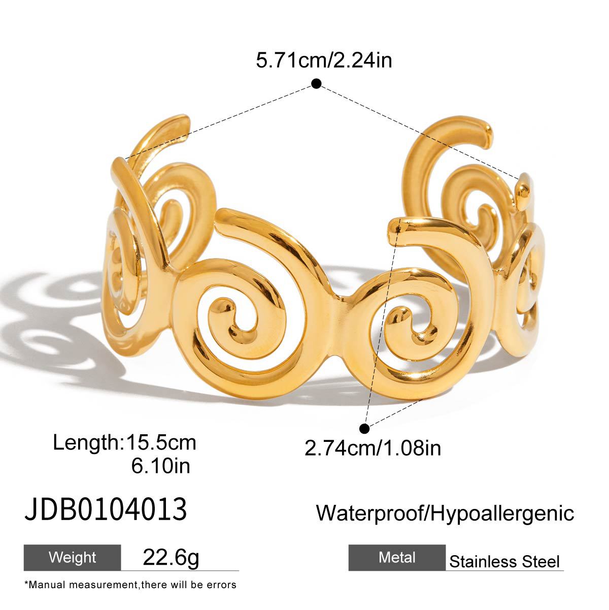 Elegante bracciale da donna in acciaio inossidabile traforato con motivo a conchiglia, finitura galvanizzata, stile ufficio alla moda
