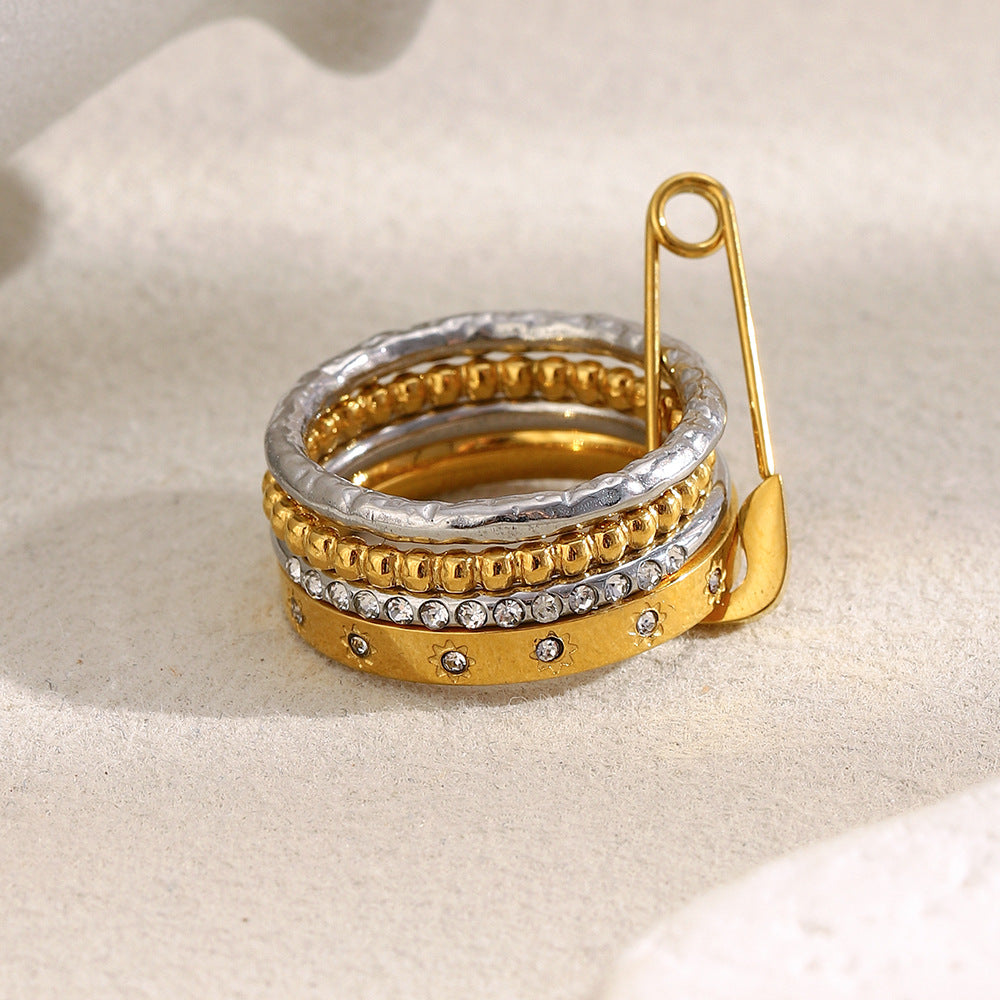 Anello geometrico minimalista in acciaio inossidabile con placcatura in oro 18 carati per impilare, anello di lusso da donna