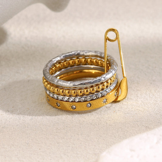 Anello geometrico minimalista in acciaio inossidabile con placcatura in oro 18 carati per impilare, anello di lusso da donna