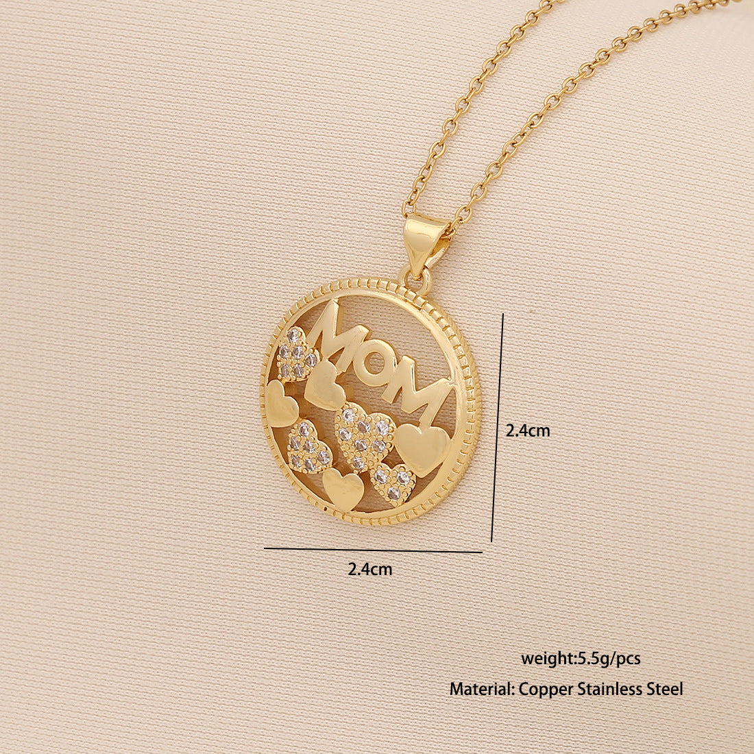 Minimalist Heart-Shaped Stainless Steel Necklace for Women with 'MOM' Letter Pendant and Delicate Clavicle Chain