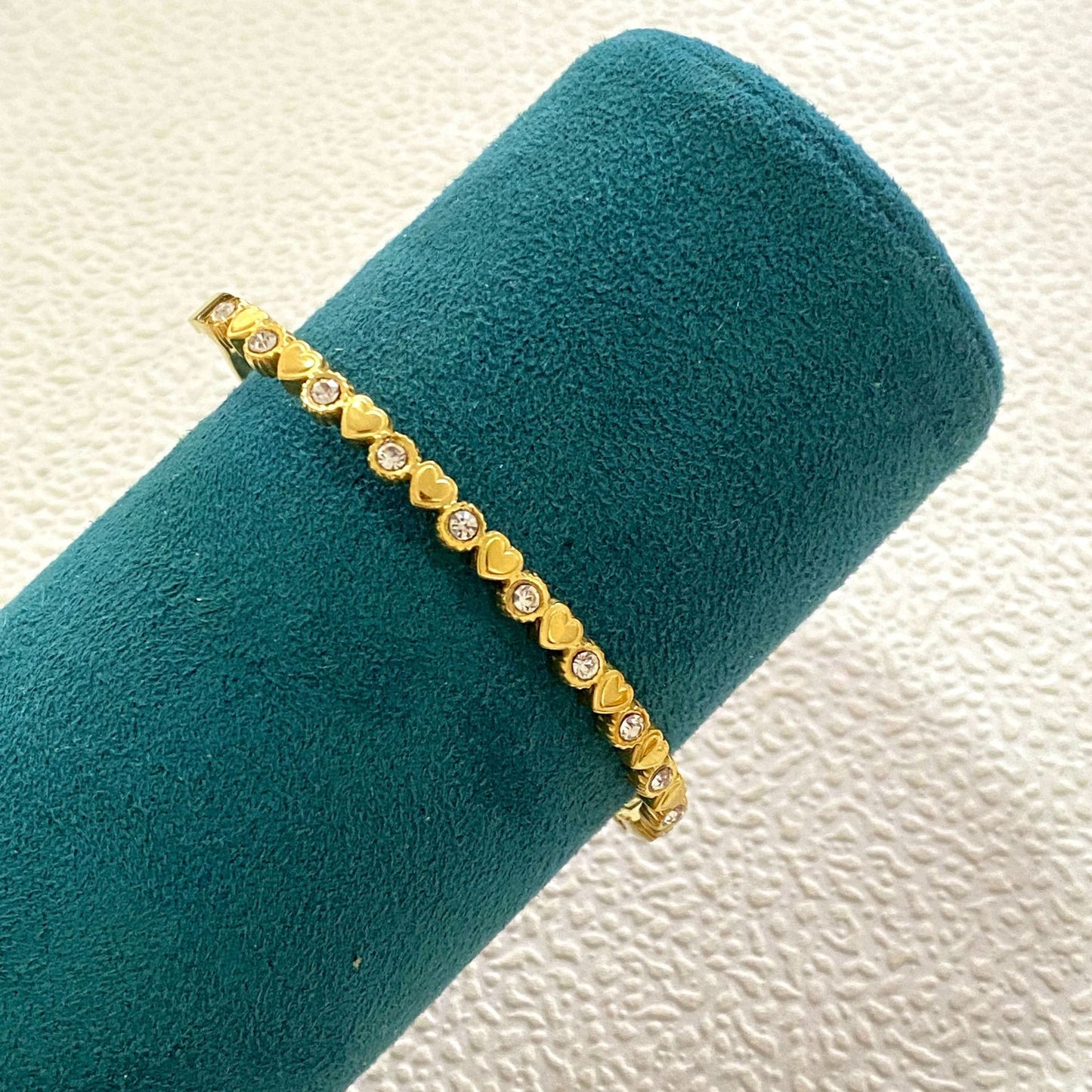 Minimalist Elegant Heart Rhinestone Inlay Stainless Steel Bracelet