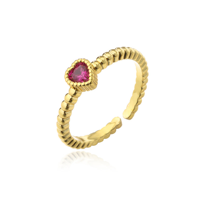 Minimalist Geometric Heart-Shaped Zirconia Ring for Women with Copper Base and 18K Gold Plating