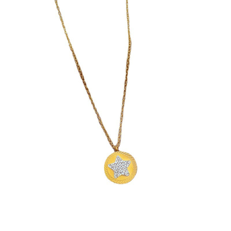 Minimalist Five-Pointed Star Pendant Necklace for Women in Titanium Steel with Gold Plating and Delicate Locket Chain