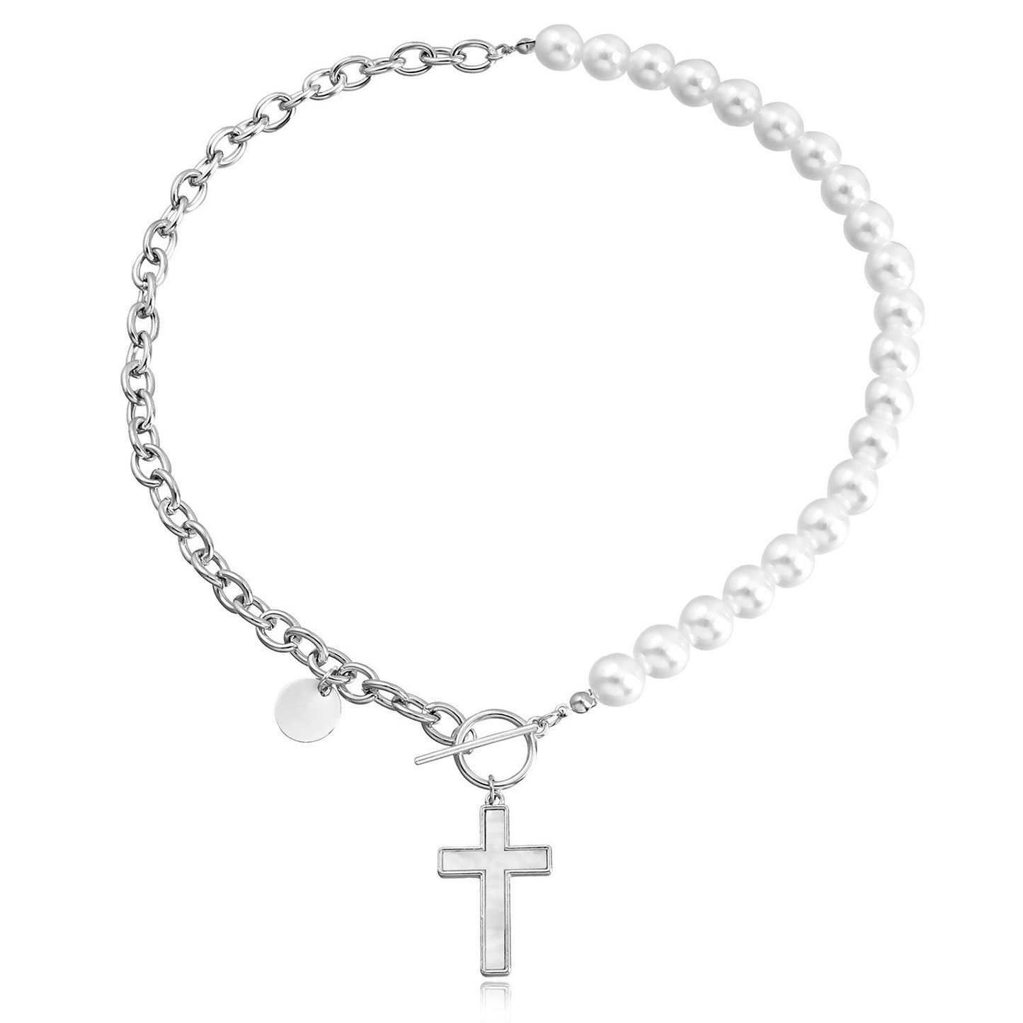 INS Style Heart and Cross Pendant Necklace for Women Alloy Chain with Electroplated Finish