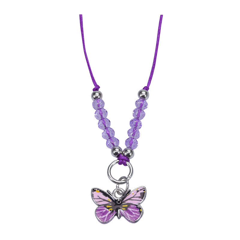 Sweet Colorful Crystal Butterfly Beaded Bracelet Silver Plated Unisex Hand Jewelry
