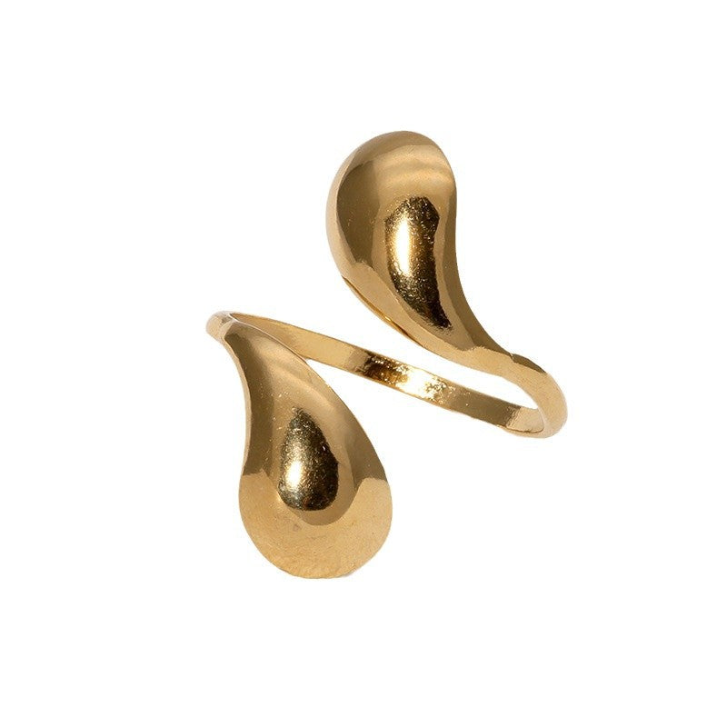 Minimalist Drip-Shaped Stainless Steel Finger Ring with Gold Plating for Women