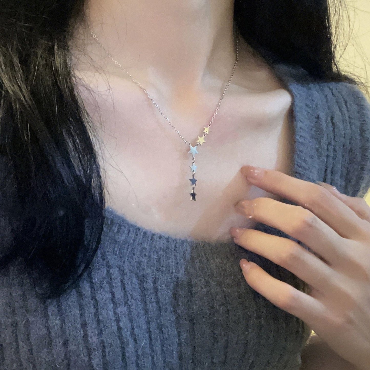 Minimalist Star Titanium Steel Plated Tassel Necklace for Women