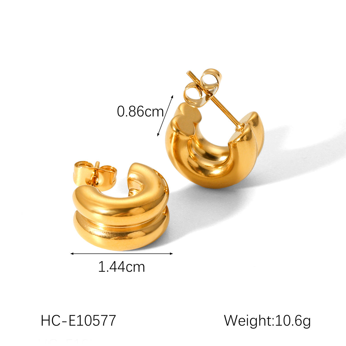 Fashion Minimalist 18K Gold Plated Double Layer Geometric Stainless Steel Hoop Earrings for Women