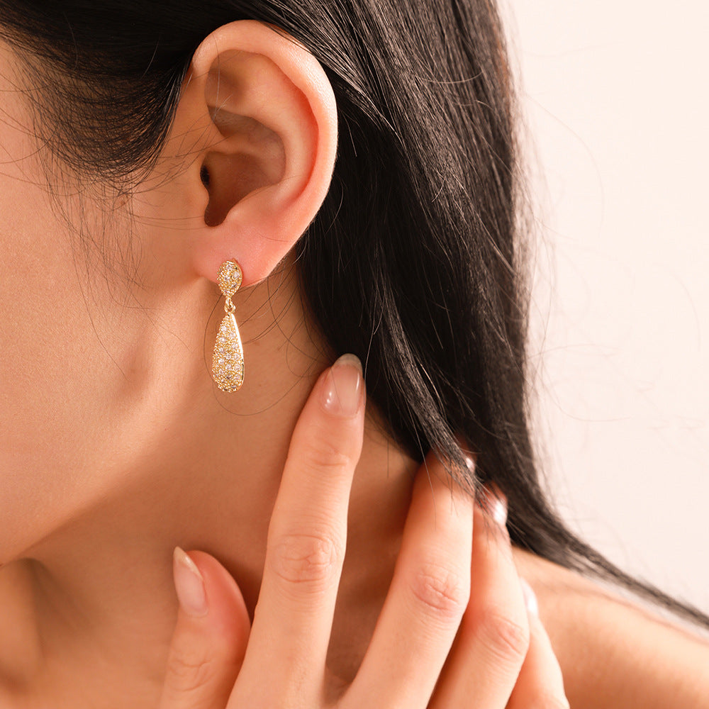 Vintage Gold Plated Brass Teardrop Floral Earrings with Cubic Zirconia