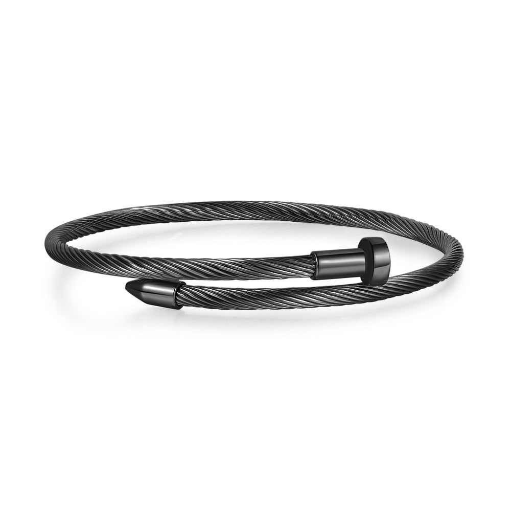 Adjustable Open Spiral Nail Stainless Steel Titanium Steel Cable Bracelet