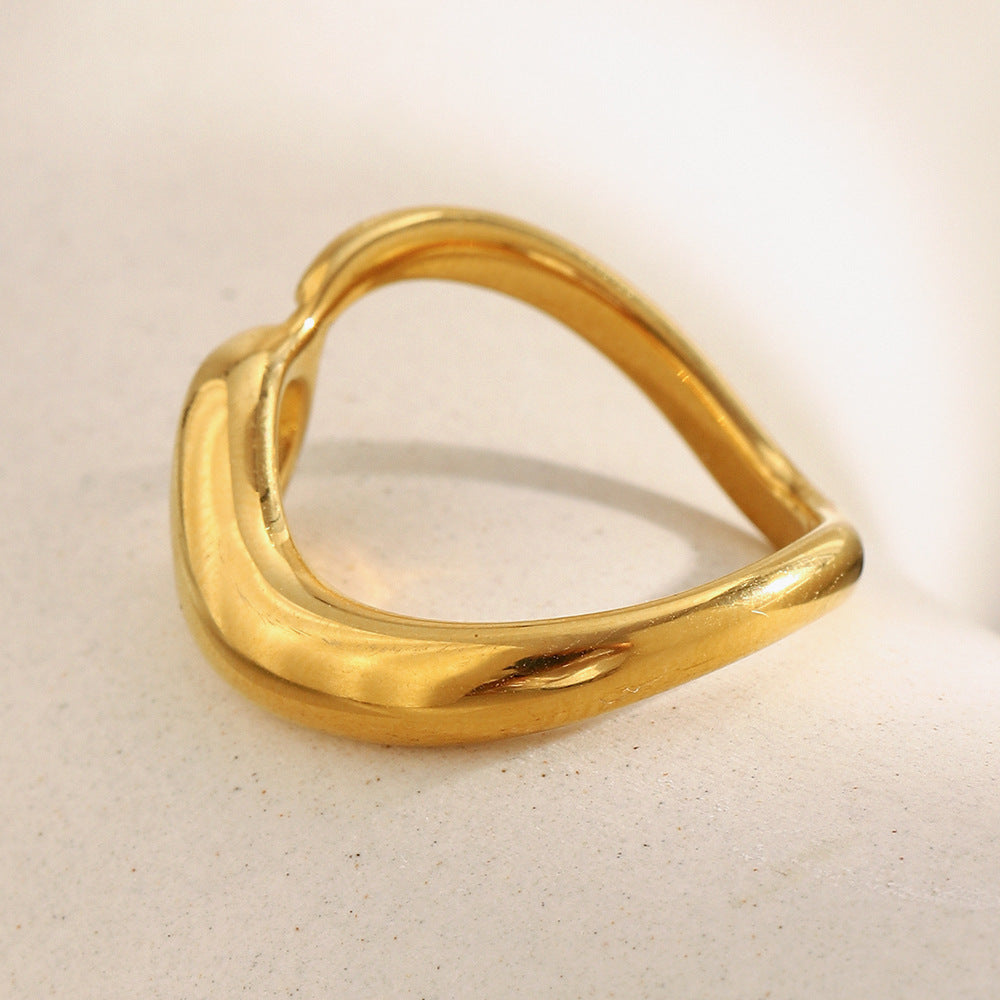 Anello Minimalista Irregolare Attorcigliato in Acciaio Inossidabile con Placcatura Oro 18K da Donna