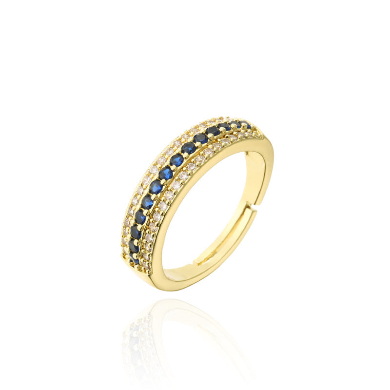 Elegant 18K Gold Plated Geometric Brass Ring with Micro-inlay Cubic Zirconia for Women