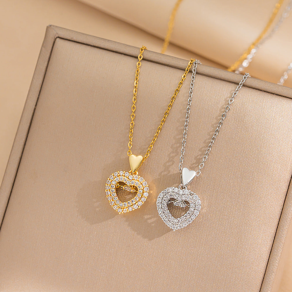 Minimalist Heart-Shaped Titanium Steel Pendant Necklace with Vacuum Plating and Snake Chain for Women