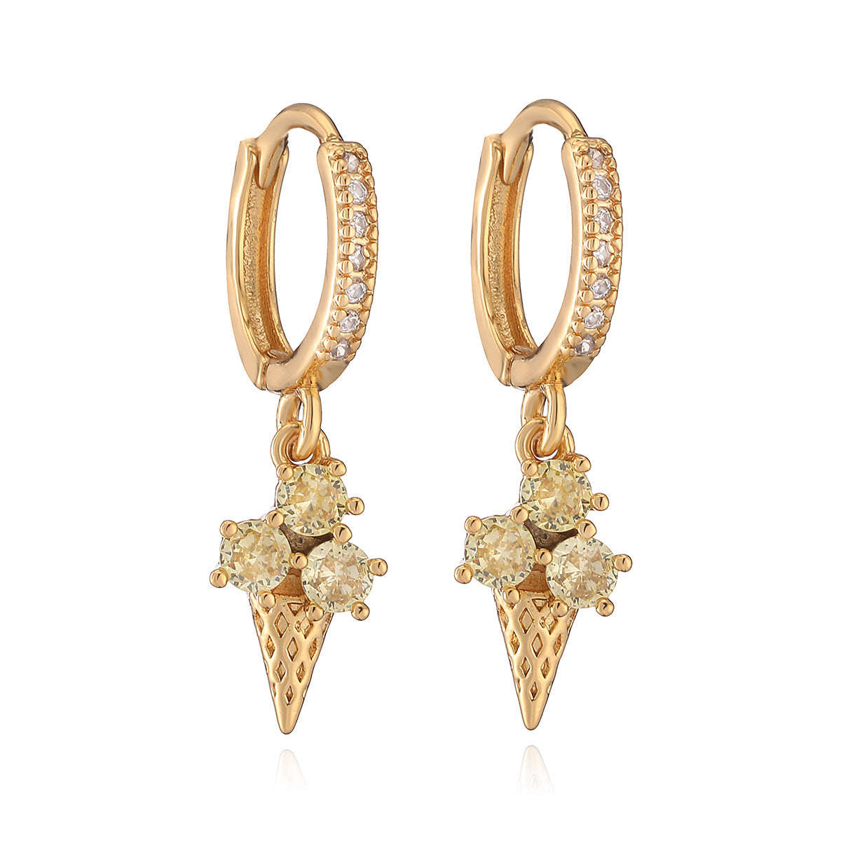 Minimalist Geometric Ice Cream Shaped Copper Earrings with Real Gold Plating and Zircon Accents for Women