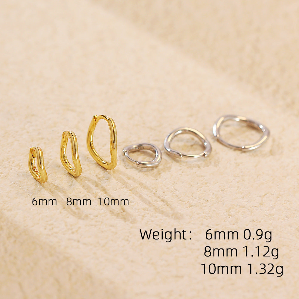 925 Sterling Silver Plated Geometric Wavy Irregular Hoop Earrings for Women