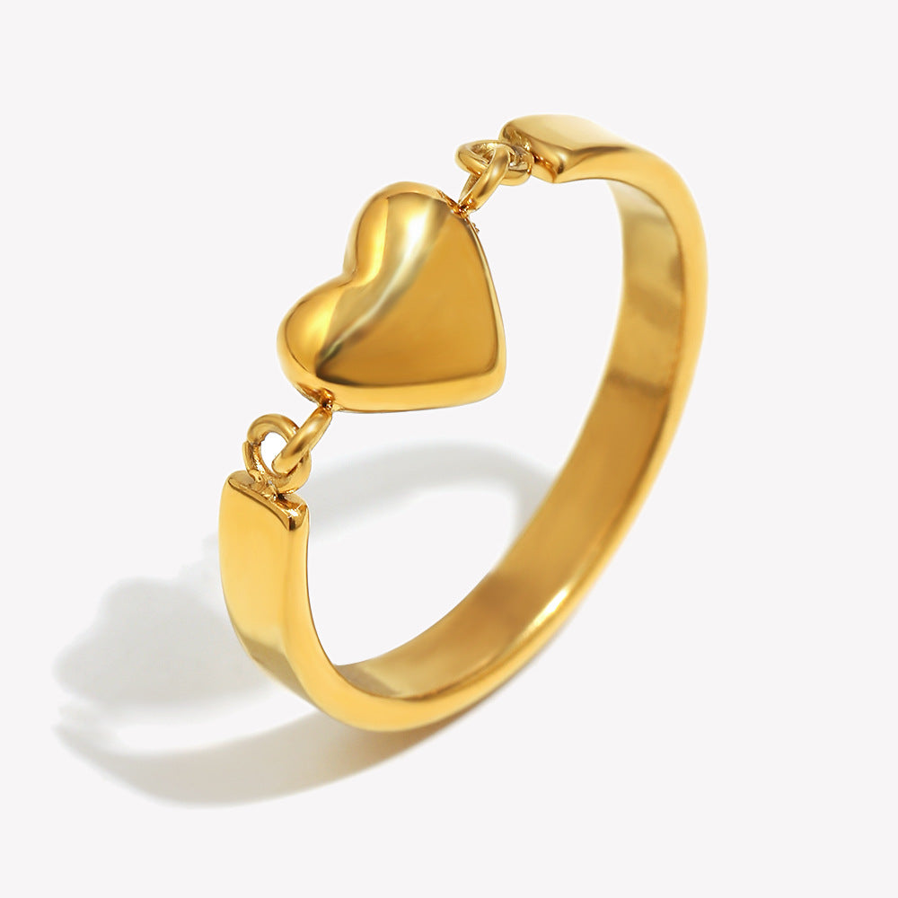 Minimalist Heart-Shaped Stainless Steel Ring with 18K Gold Plating for Women Luxury Fashion Accessory