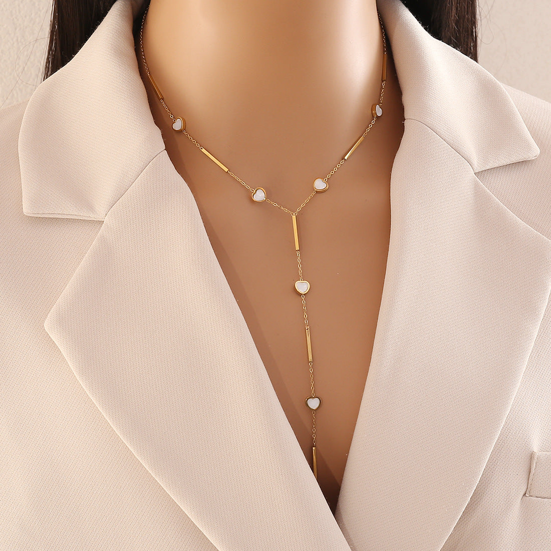 Fashion OL Style Heart-Shaped Stainless Steel Y-Necklace with Plated Finish for Women