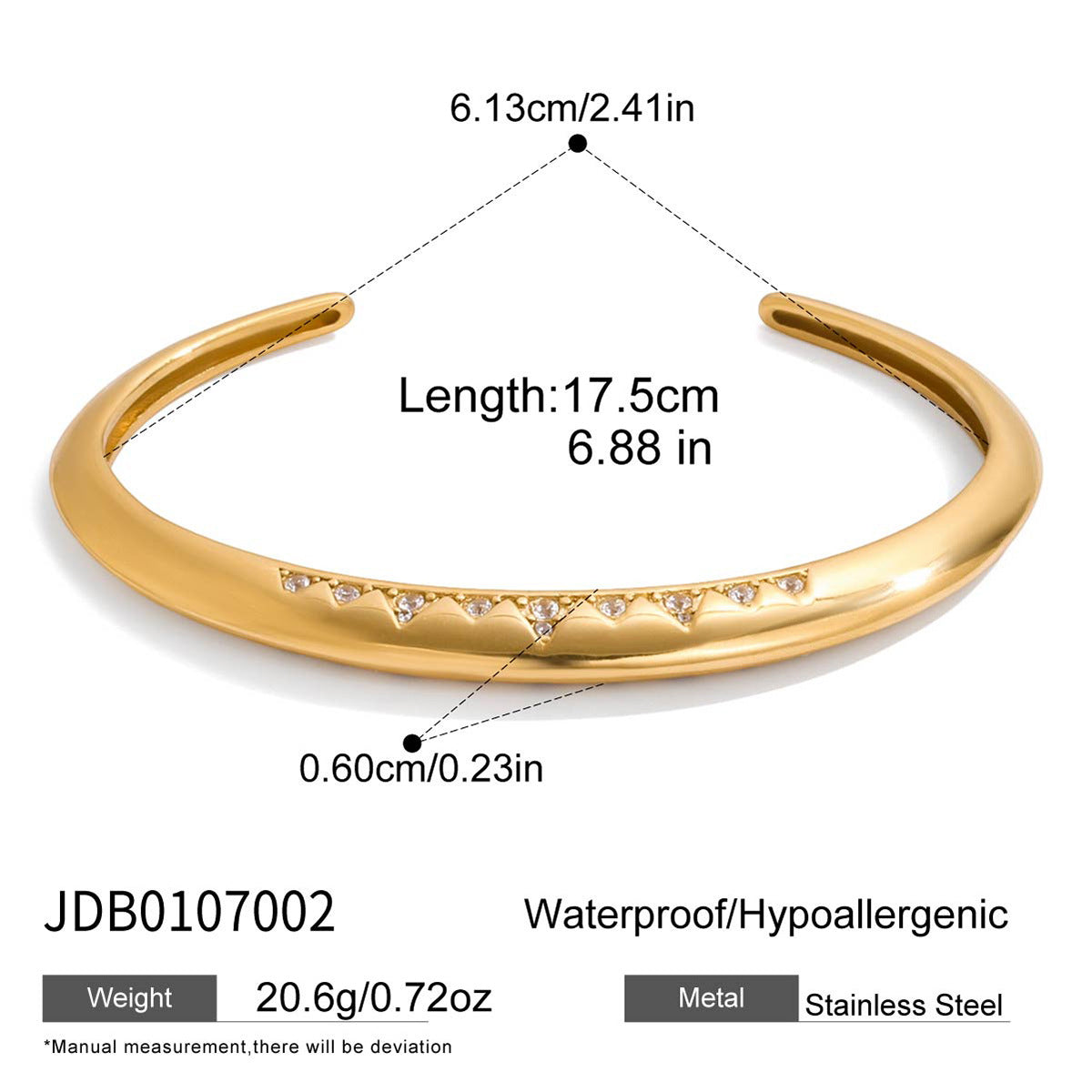 Elegante Bracciale in Acciaio al Titanio con Accenti di Strass Bianchi Motivo Cristallo di Ghiaccio Bracciale a Polsino Regolabile da Donna Minimalista alla Moda