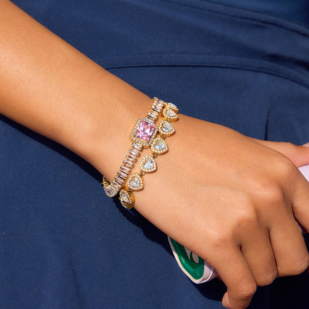 Elegant Minimalist Geometric Stainless Steel Plated Cubic Zirconia Bracelet for Women