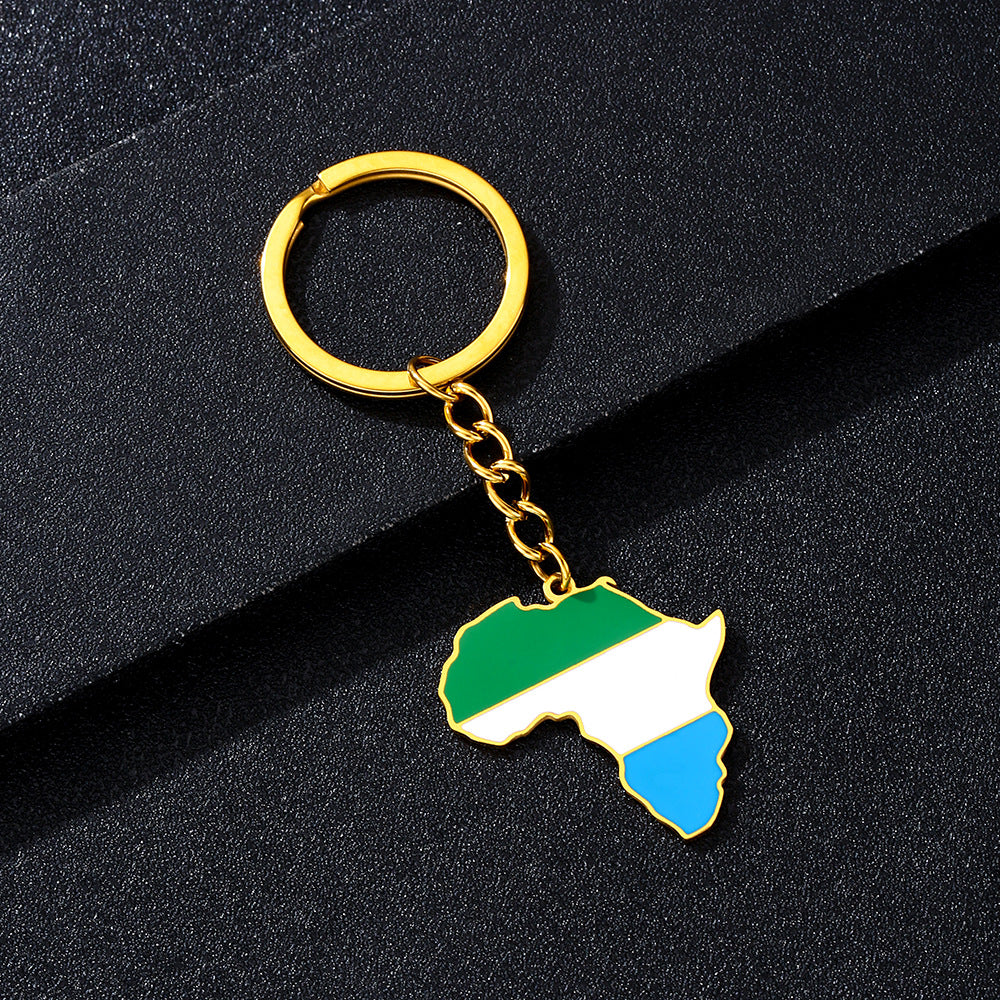 Llavero minimalista de acero inoxidable con forma del continente africano, esmaltado, para regalos y recuerdos
