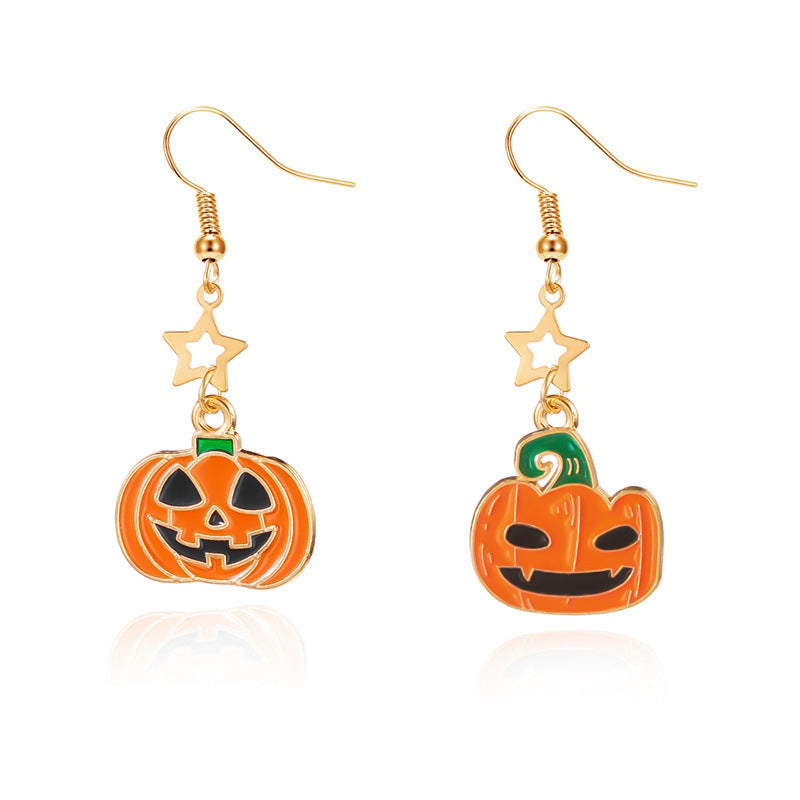 Cute Cartoon Bat Ghost Pumpkin Cat Skull Spider Witch Earrings for Women with Alloy Base and Plated Finish