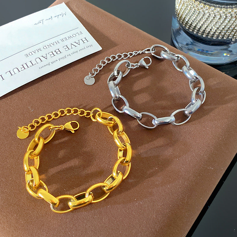 Geometric Plated Titanium Steel Curb Chain Bracelet with Smile Element