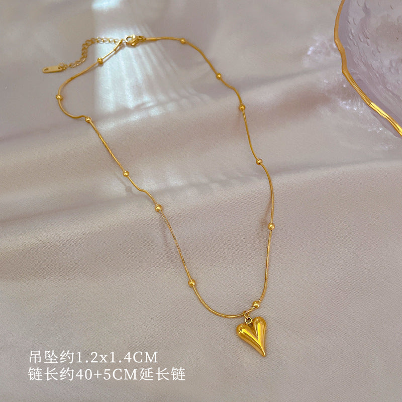 Titanium Steel Heart Pendant Necklace for Women with Gold Plating Geometric Design Minimalist Locket Chain