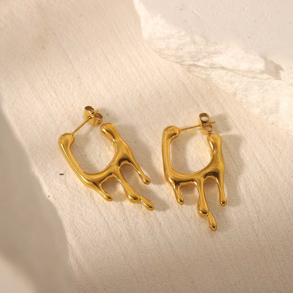 Trendy Geometric Lava Shape 18K Gold Plated Stainless Steel Stud Earrings for Women