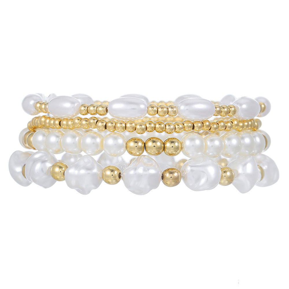 Streetwear Geometric Round Pearl Resin Bracelet Set Handmade