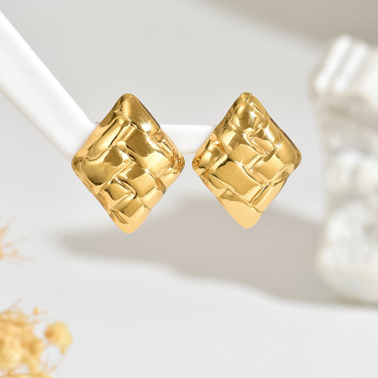 Aretes de acero inoxidable con estampado geométrico cuadrado, lujosos y elegantes para mujer