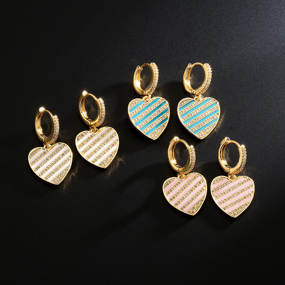 Orecchini a Cuore Minimalisti in Rame Placcati Oro 18K, con Finitura a Smalto e Zirconi Micro-Incastonati, da Donna