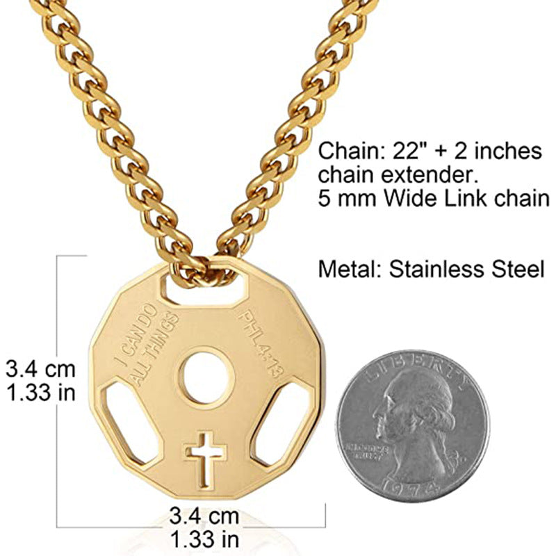 Geometric Fitness Dumbbell Pendant Necklace for Men in Stainless Steel with Electroplated Finish and O-Chain