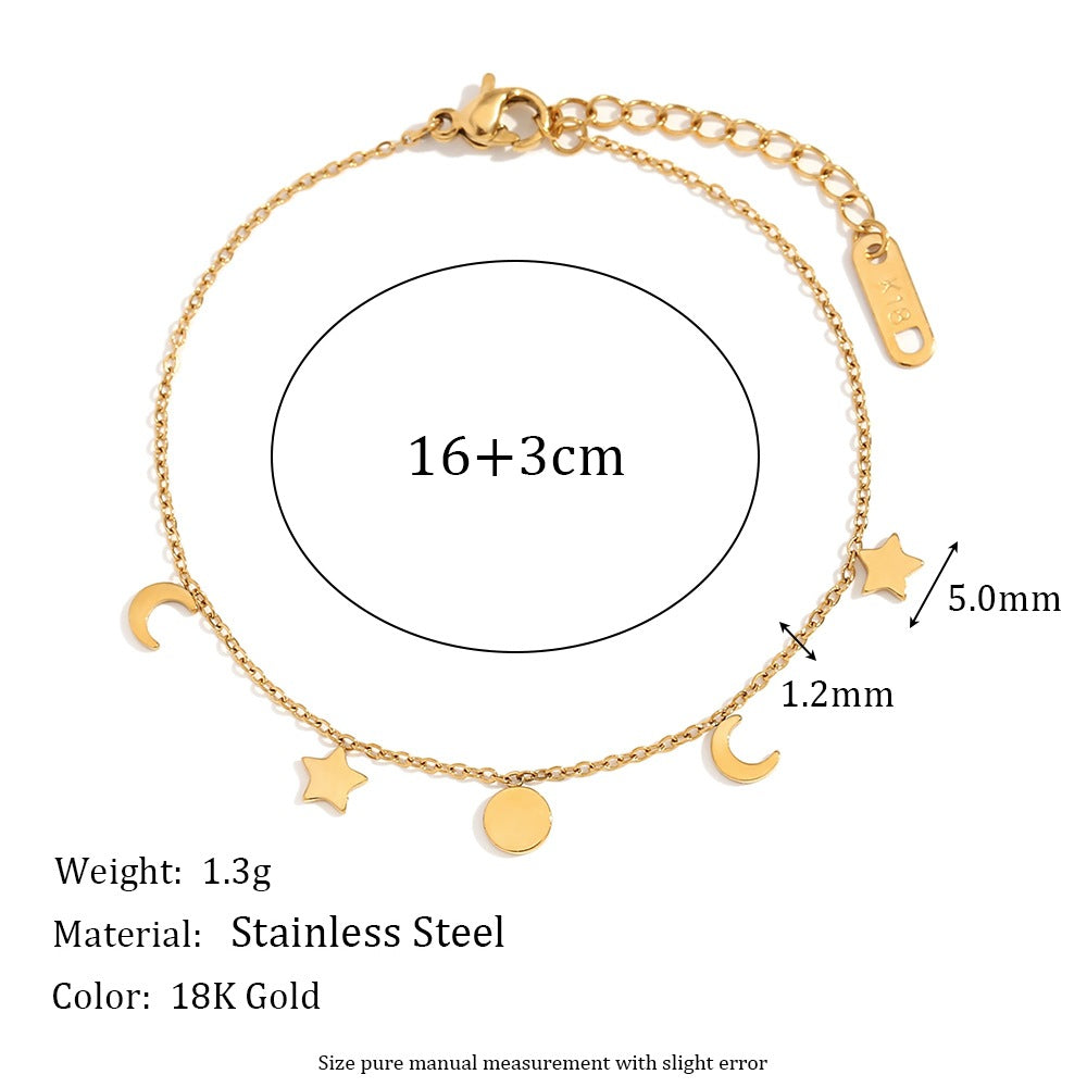 Minimalist Star and Moon Pendant Bracelet for Women in Stainless Steel with 18K Gold Plating