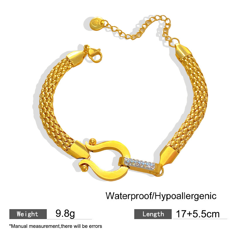 Vintage Micro-paved Diamond Horseshoe Braided Titanium Steel Bracelet