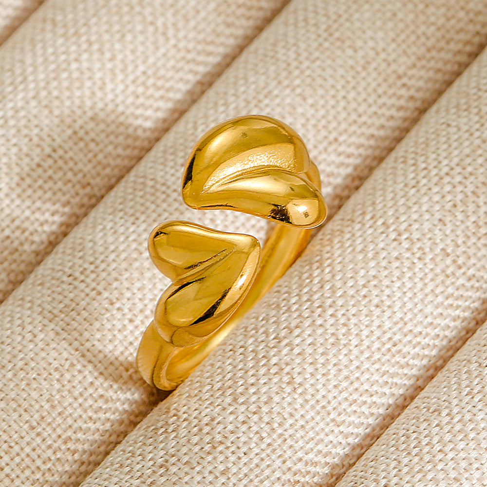 Vintage INS Style Stainless Steel Adjustable Ring with Natural Stone Inlay in Geometric Heart Zodiac and Animal Shapes
