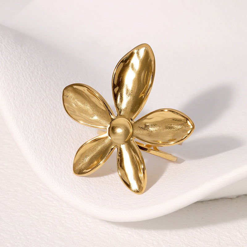 Geometric Floral Butterfly Heart Star Stainless Steel Adjustable Open Ring for Women with Plating Finish