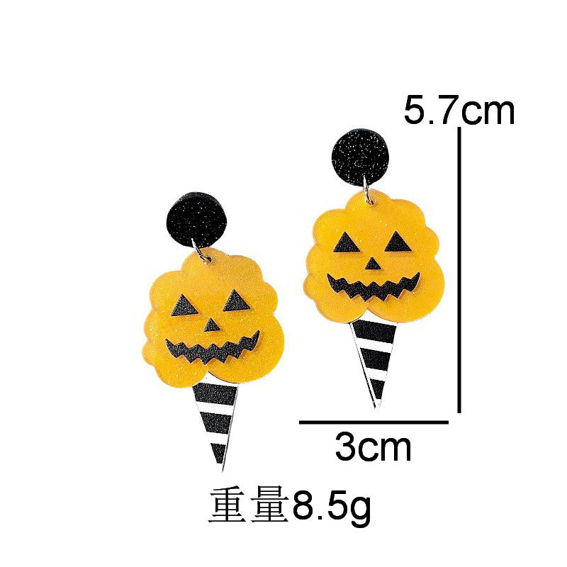 Orecchini a perno in acrilico unisex a forma di fantasma, zucca e pipistrello di Halloween, con design a cartone animato e stampa avocado